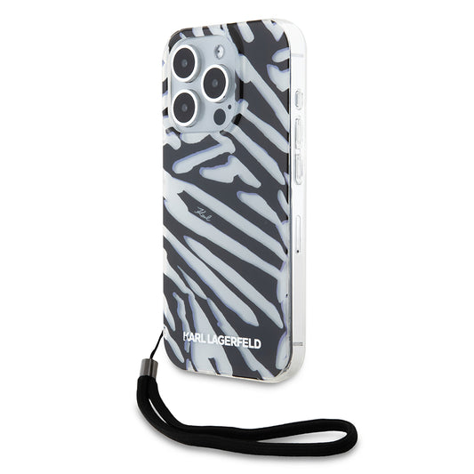 Kotelo Apple iPhone 15 Pro Max:lle, Karl Lagerfeld, IML Luxury Zebra Pattern with Strap, Musta