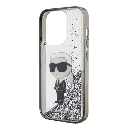 Kotelo Apple iPhone 15 Pro Max:lle, Karl Lagerfeld, Liquid Glitter Ikonik Karl, Läpinäkyvä
