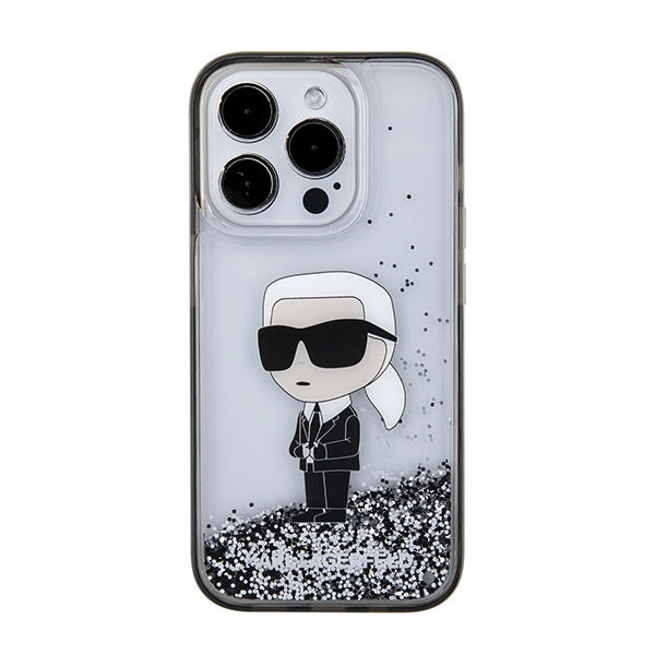 Kotelo Apple iPhone 15 Pro Max:lle, Karl Lagerfeld, Liquid Glitter Ikonik Karl, Läpinäkyvä