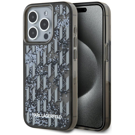 Suojakotelo Apple iPhone 15 Pro Max:lle, Karl Lagerfeld, Liquid Glitter Monogram, Musta