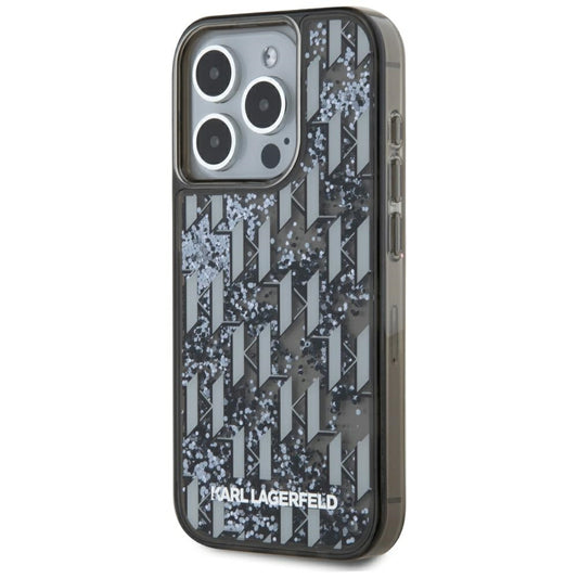 Suojakotelo Apple iPhone 15 Pro Max:lle, Karl Lagerfeld, Liquid Glitter Monogram, Musta