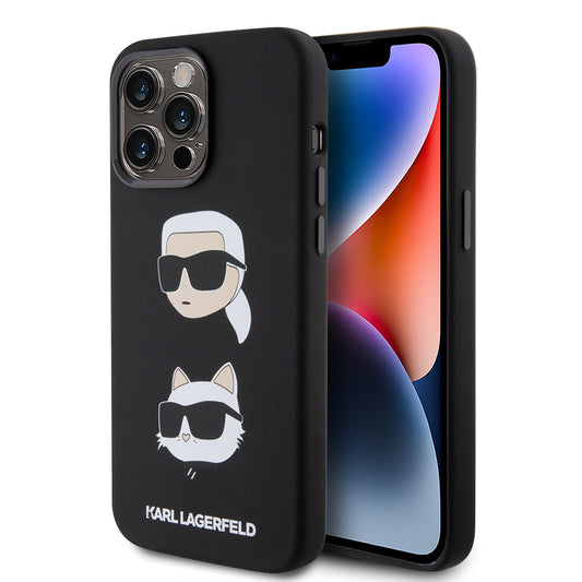 Kotelo Apple iPhone 15 Pro Maxille, Karl Lagerfeld, Silicone Karl & Choupette Heads, Musta