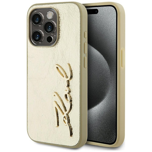 Kotelo Apple iPhone 15 Pro Maxille, Karl Lagerfeld, Metal Signature, Kultainen