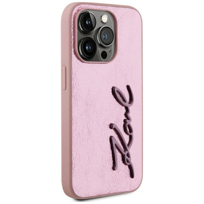 Kotelo Apple iPhone 15 Pro Maxille, Karl Lagerfeld, Metal Signature, Vaaleanpunainen