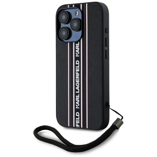 Suojakotelo Apple iPhone 15 Pro Maxille, Karl Lagerfeld, Saffiano Athleisure Stripes with Strap, Pinkki