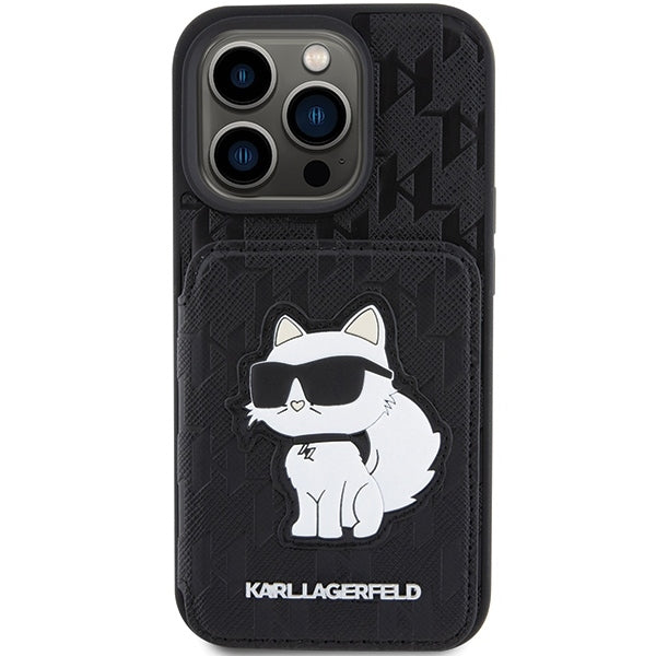 Suojakotelo Apple iPhone 15 Pro Max:lle, Karl Lagerfeld, Saffiano Cardslots and Stand Monogram Choupette, Musta