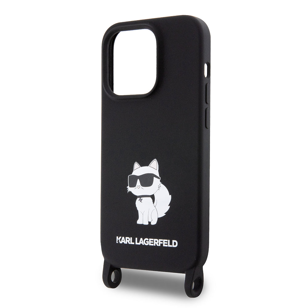 Kotelo Apple iPhone 15 Pro Max:lle, Karl Lagerfeld, Silicone Crossbody Ikonik Karl, Musta