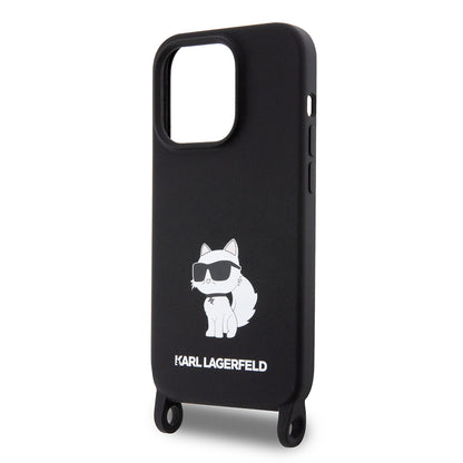 Kotelo Apple iPhone 15 Pro Max:lle, Karl Lagerfeld, Silicone Crossbody Ikonik Karl, Musta
