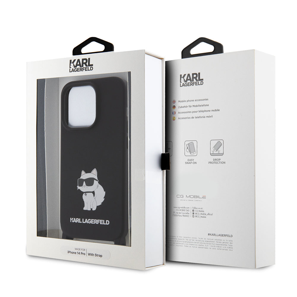 Kotelo Apple iPhone 15 Pro Max:lle, Karl Lagerfeld, Silicone Crossbody Ikonik Karl, Musta