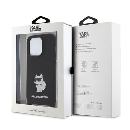 Kotelo Apple iPhone 15 Pro Max:lle, Karl Lagerfeld, Silicone Crossbody Ikonik Karl, Musta