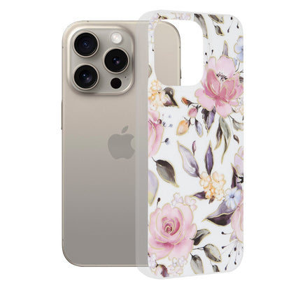 Kuori Apple iPhone 15 Pro Maxille, Techsuit, Marble, Valkoinen