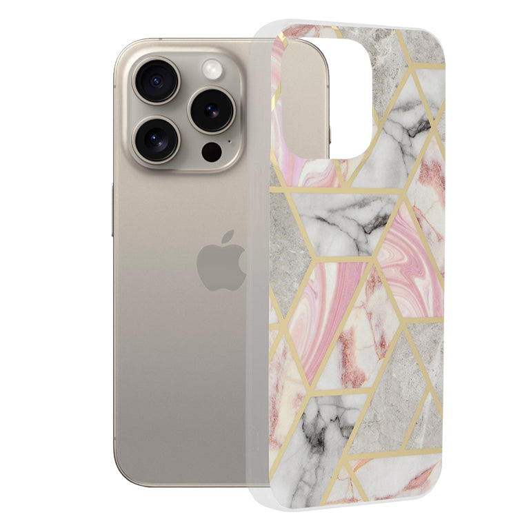 Kuori Apple iPhone 15 Pro Maxille, Techsuit, Marble, Vaaleanpunainen