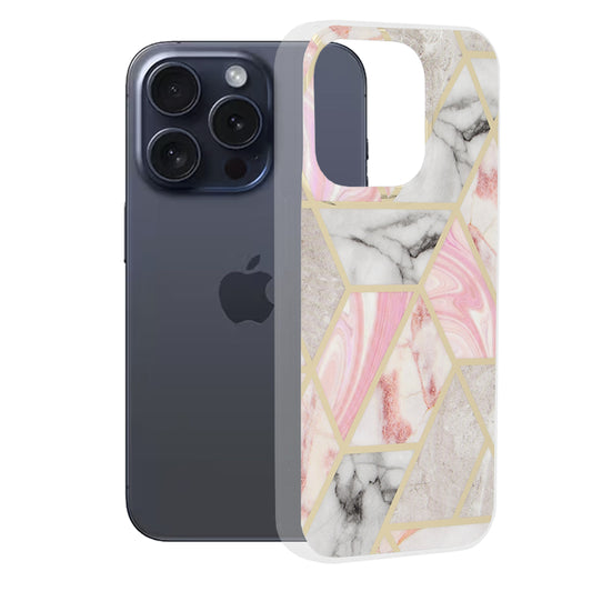 Kuori Apple iPhone 15 Pro:lle, Techsuit, Marble, Vaaleanpunainen