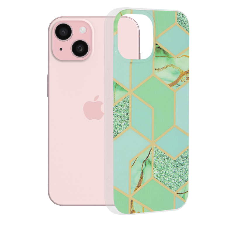 Kuori Apple iPhone 15:lle, Techsuit, Marble, Vihreä