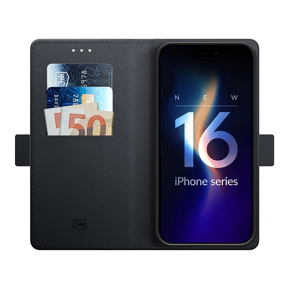 Case for Apple iPhone 16, 3MK, Wallet, Black