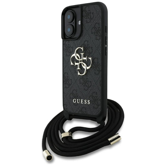 Suojakotelo Apple iPhone 16:lle, Guess, 4G CBDY Big Logo with Cord Strap, Musta
