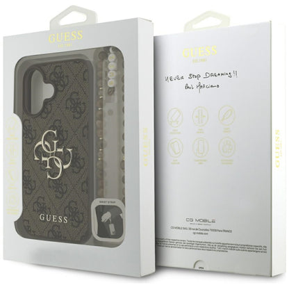 Suojakotelo Apple iPhone 16:lle, Guess, 4G Classic Logo with Strap, Ruskea
