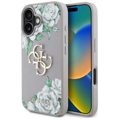 Kotelo Apple iPhone 16:lle, Guess, 4G Grained Roses Big Logo, Violetti