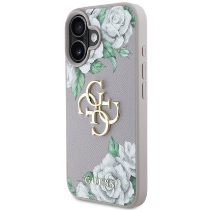 Kotelo Apple iPhone 16:lle, Guess, 4G Grained Roses Big Logo, Violetti