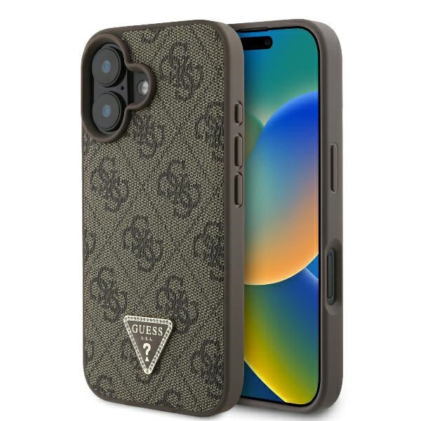 Suojakotelo Apple iPhone 16:lle, Guess, 4G Triangle Strass, Ruskea