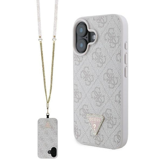 Suojakotelo Apple iPhone 16:lle, Guess, Crossbody 4G Triangle Strass, Pinkki