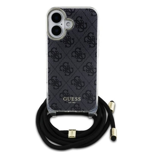 Kotelo Apple iPhone 16:lle, Guess, Crossbody Cord 4G Print, Musta