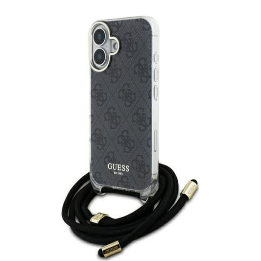 Kotelo Apple iPhone 16:lle, Guess, Crossbody Cord 4G Print, Musta