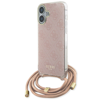 Kotelo Apple iPhone 16:lle, Guess, Crossbody Cord 4G Print, Pinkki