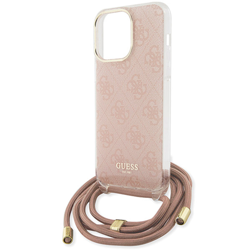 Kotelo Apple iPhone 16:lle, Guess, Crossbody Cord 4G Print, Pinkki