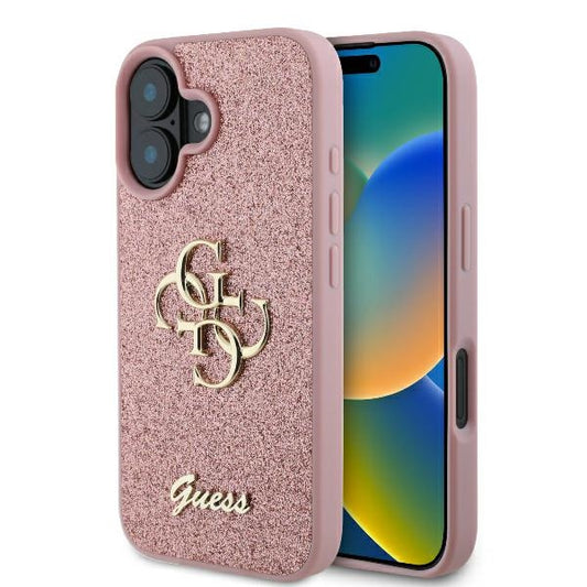 Suojakotelo Apple iPhone 16:lle, Guess, Fixed Glitter Big 4G, Pinkki