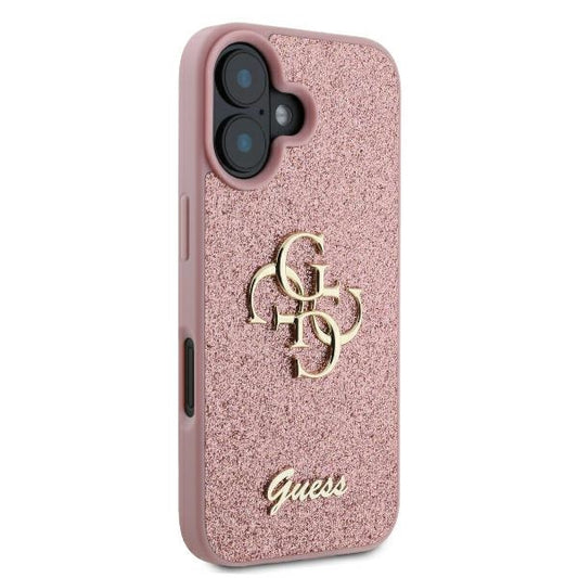 Suojakotelo Apple iPhone 16:lle, Guess, Fixed Glitter Big 4G, Pinkki