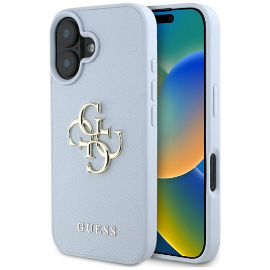Suojakotelo Apple iPhone 16:lle, Guess, Grained Big 4G Logo Small Classic Logo, Sininen