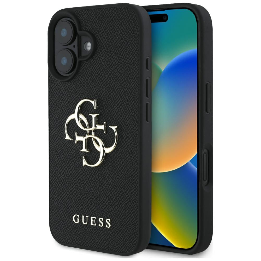 Suojakotelo Apple iPhone 16:lle, Guess, Grained Big 4G Logo Small Classic Logo, Musta