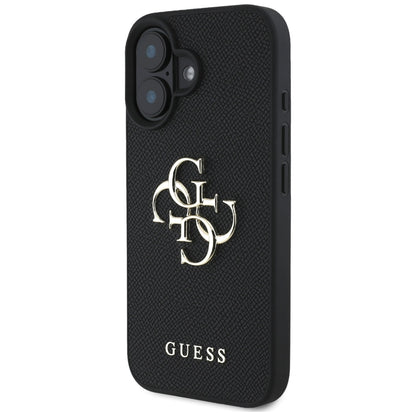 Suojakotelo Apple iPhone 16:lle, Guess, Grained Big 4G Logo Small Classic Logo, Musta