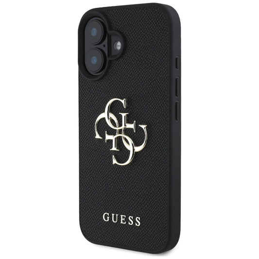 Suojakotelo Apple iPhone 16:lle, Guess, Grained Big 4G Logo Small Classic Logo, Musta