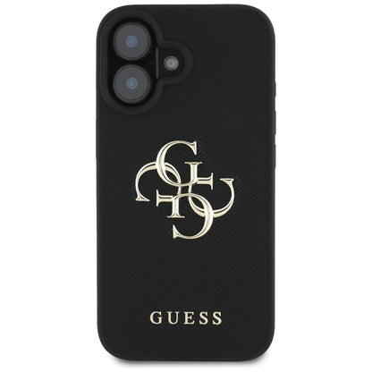 Suojakotelo Apple iPhone 16:lle, Guess, Grained Big 4G Logo Small Classic Logo, Musta