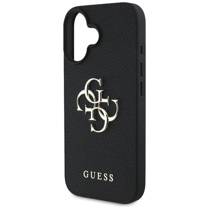 Suojakotelo Apple iPhone 16:lle, Guess, Grained Big 4G Logo Small Classic Logo, Musta