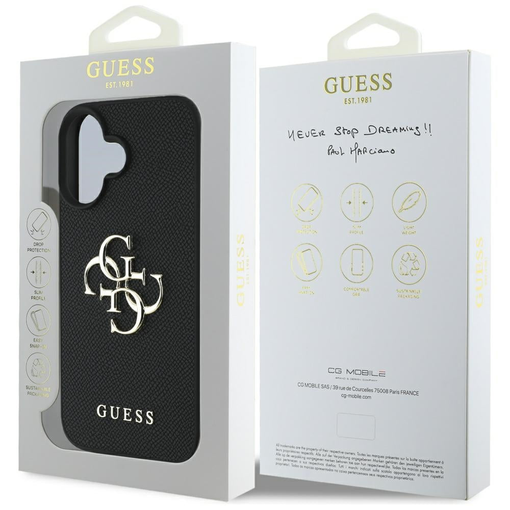 Suojakotelo Apple iPhone 16:lle, Guess, Grained Big 4G Logo Small Classic Logo, Musta