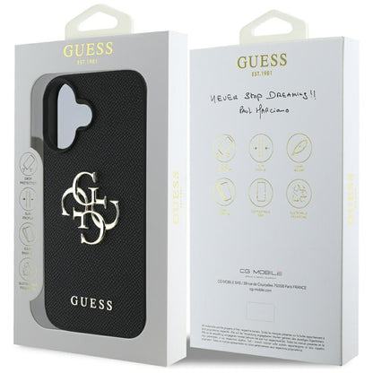 Suojakotelo Apple iPhone 16:lle, Guess, Grained Big 4G Logo Small Classic Logo, Musta