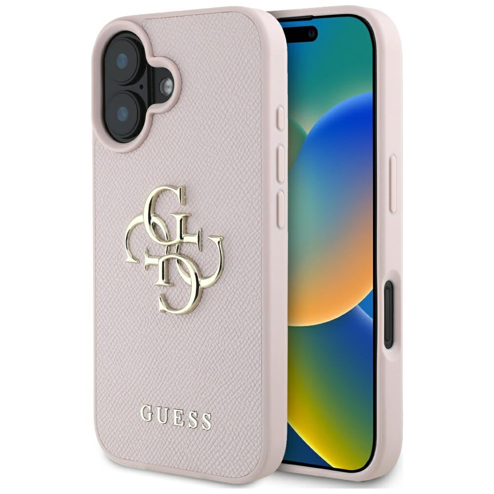 Suojakotelo Apple iPhone 16:lle, Guess, Grained Big 4G Logo Small Classic Logo, Pinkki