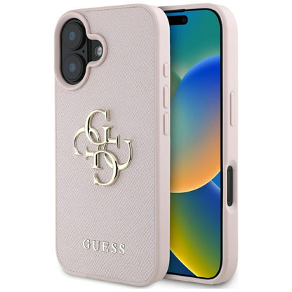 Suojakotelo Apple iPhone 16:lle, Guess, Grained Big 4G Logo Small Classic Logo, Pinkki