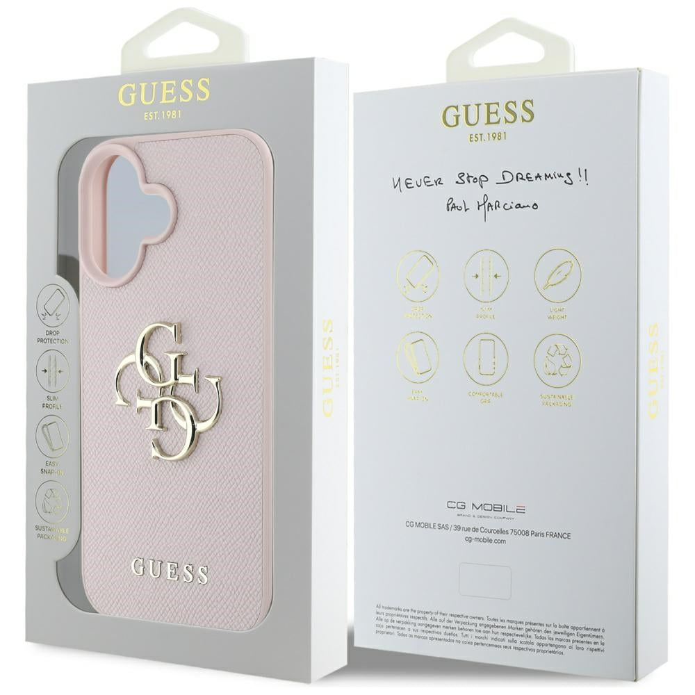 Suojakotelo Apple iPhone 16:lle, Guess, Grained Big 4G Logo Small Classic Logo, Pinkki
