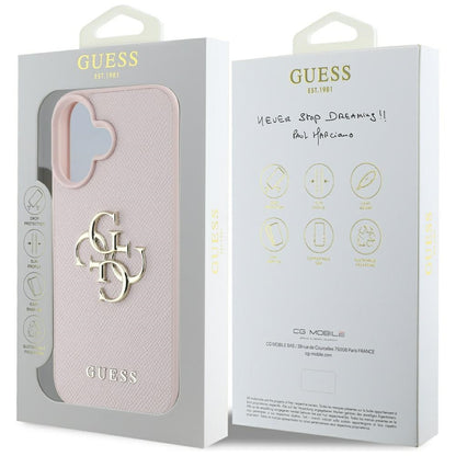 Suojakotelo Apple iPhone 16:lle, Guess, Grained Big 4G Logo Small Classic Logo, Pinkki