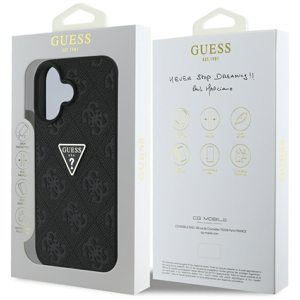 Suojakotelo Apple iPhone 16:lle, Guess, Hot Stamp 4G Pattern Triangle Logo, Musta