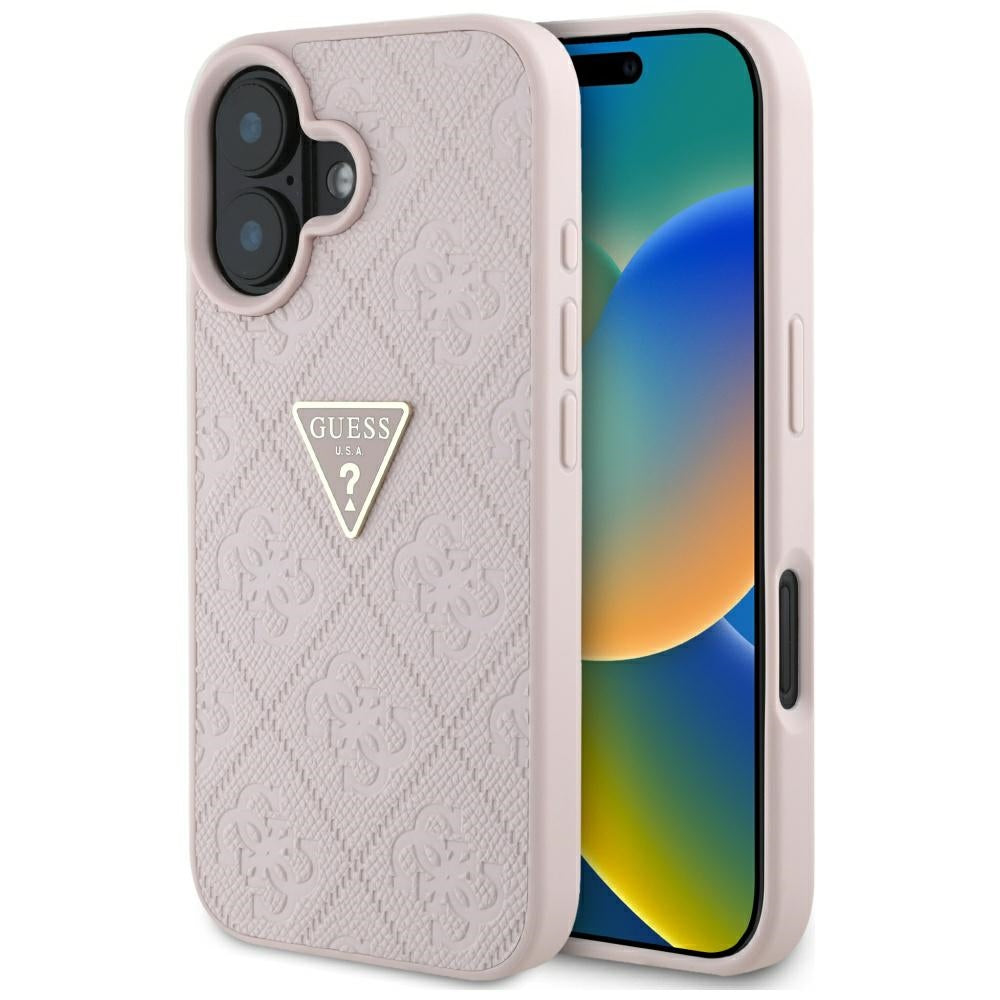 Kotelo Apple iPhone 16:lle, Guess, Hot Stamp 4G Pattern Triangle Logo, Pinkki