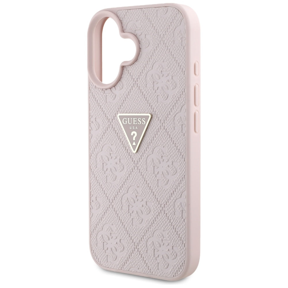 Kotelo Apple iPhone 16:lle, Guess, Hot Stamp 4G Pattern Triangle Logo, Pinkki