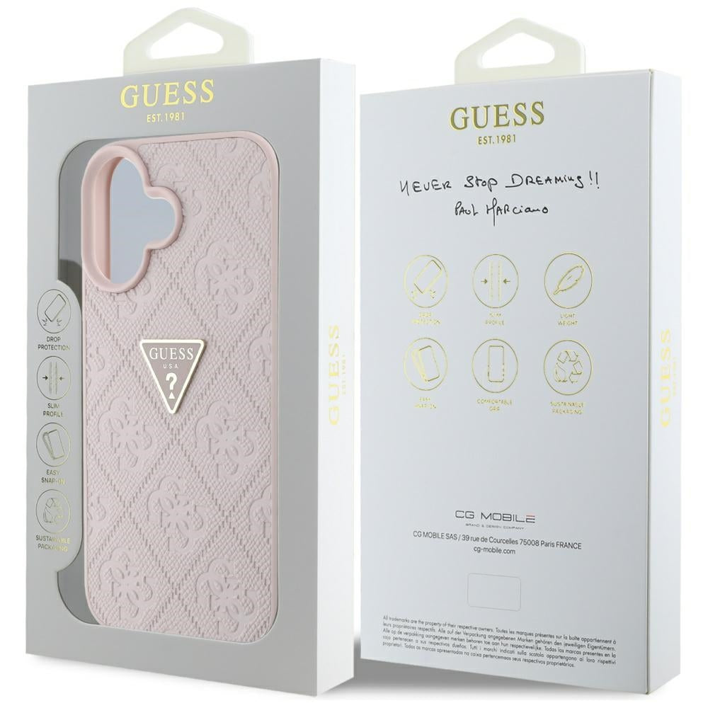 Kotelo Apple iPhone 16:lle, Guess, Hot Stamp 4G Pattern Triangle Logo, Pinkki