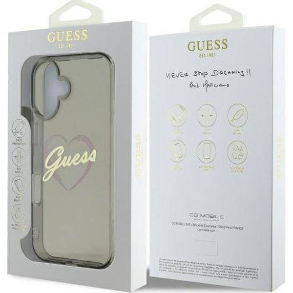 Suojakotelo Apple iPhone 16:lle, Guess, IML Heart, Musta