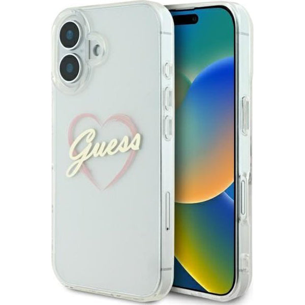 Suojakotelo Apple iPhone 16:lle, Guess, IML Heart, Läpinäkyvä
