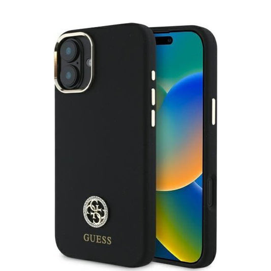 Kotelo Apple iPhone 16:lle, Guess, Logo Strass 4G, Musta